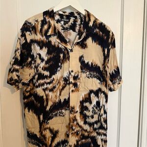 Express Casual Button Down Shirt Black and Tan